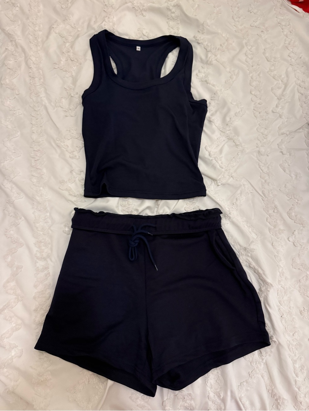 navy blue Racerback Tank and Drawstring Shorts Set